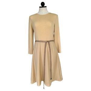 Mila Schon Minimalist Long Sleeve Dress Belted Grosgrain Ribbon Size EU 40 US 10